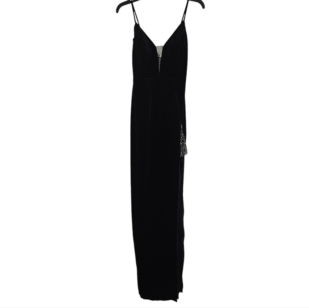 NEW Windsor Ramona Black Rhinestone Detail Velvet Mesh Formal Dress Gown 5